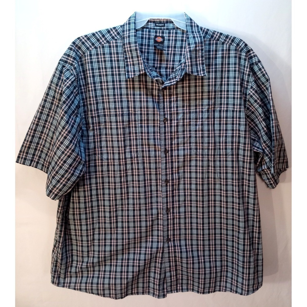 Men's Dickies Relaxed Fit Button Up Shirt, 2XL, Black Plaid